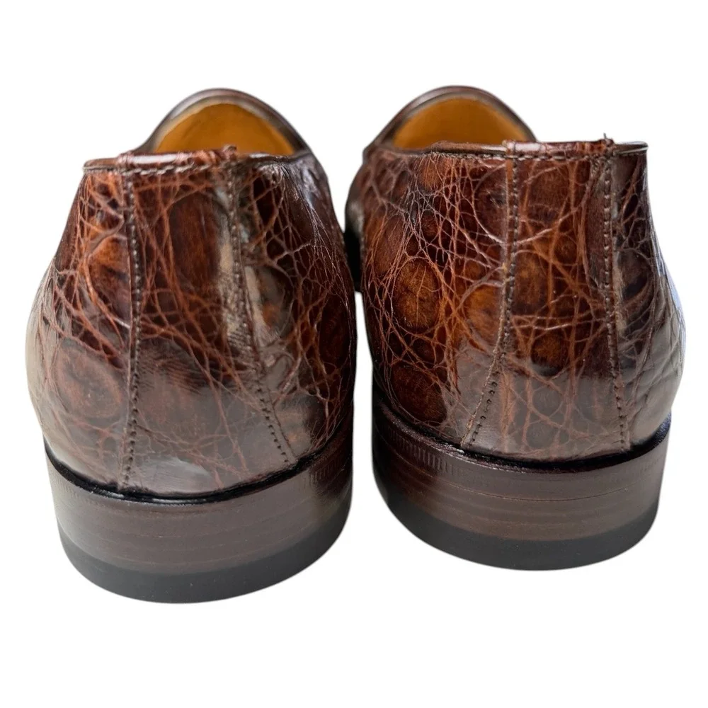 Moreschi Brown Padria Tassel Loafers Mens 8.5 Embossed Calf Leather w/ Box Bags